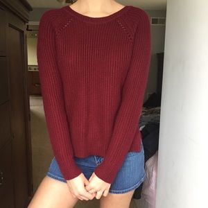 Knit Maroon Sweater w/ Zipper Detail on Back
